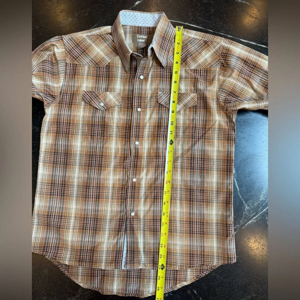 Cowboy Legend BOYS’ XL Brown Plaid Long Sleeve Button Down Shirt - Picture 6 of 7